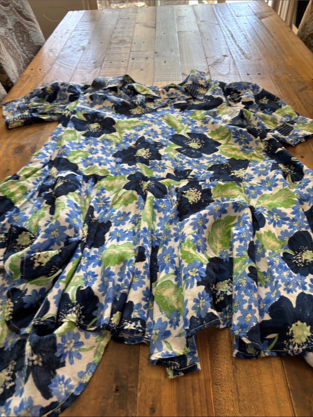 Free People Navy & Green Floral Summer Dress